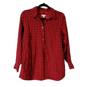 J.Jill red and black check soft flannel tunic with pockets S Petite